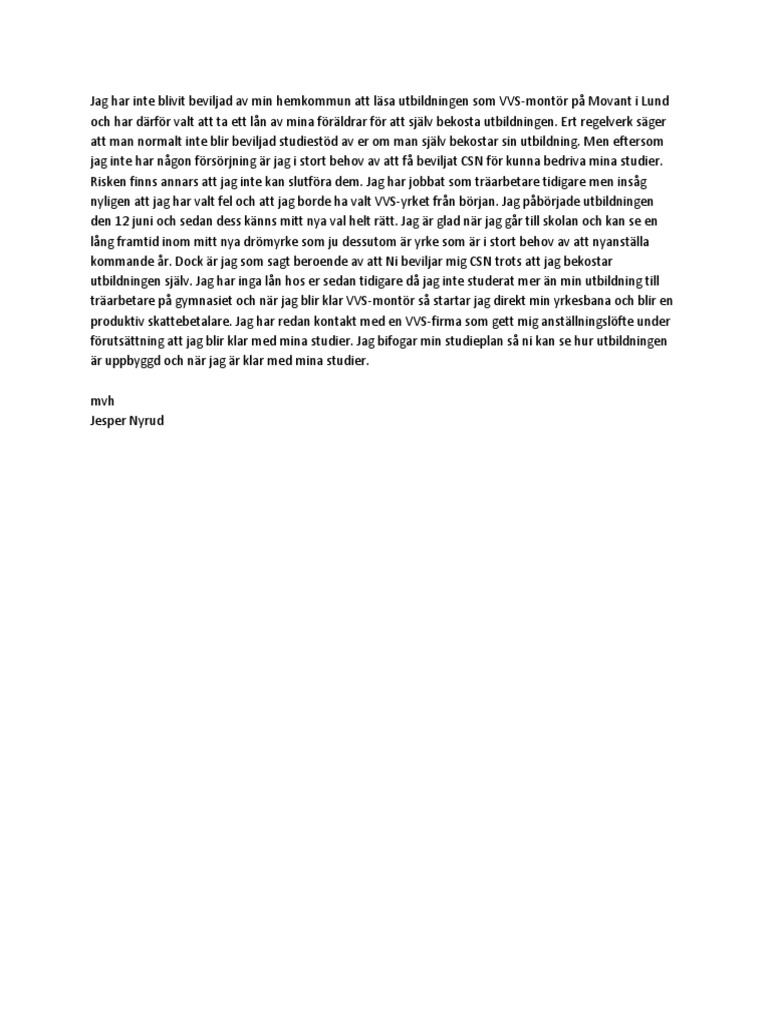 CSN Ansökan Personligt Brev