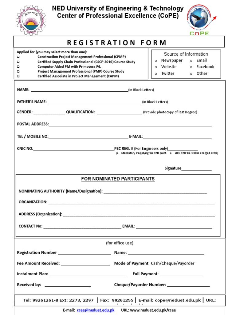CoPE-CEMG Fall 2016 Registration Form | PDF | Email | Cheque