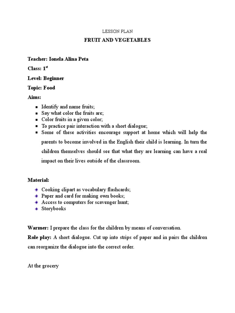 Lesson Plan Fruit and Vegetables Books Vegetables