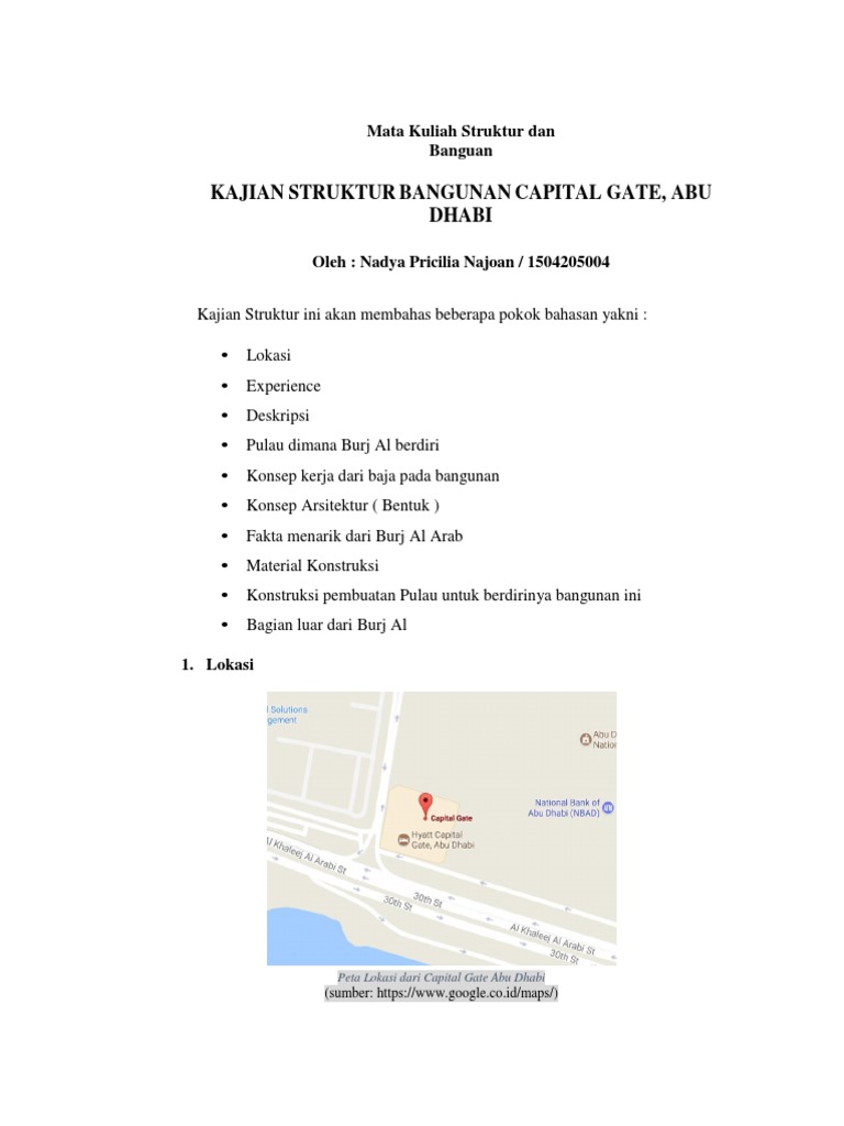 Kajian Struktur Capital Gate Abu Dhabi | PDF