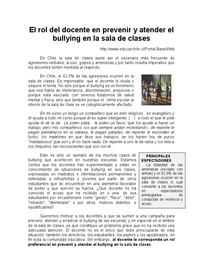 Rol del docente en el bullying escolar | PDF | Las emociones ...