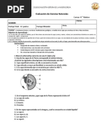 Evaluación de Ciencias Naturales 4 Básico