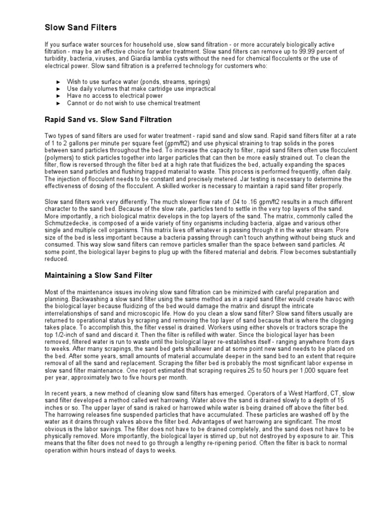 Water - Slow Sand Filters | PDF