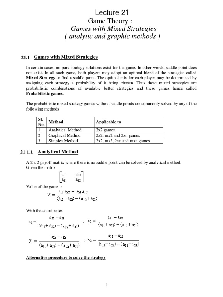 Gaming Theory Graphical Mixed Strategies PDF | PDF | Matrix ...