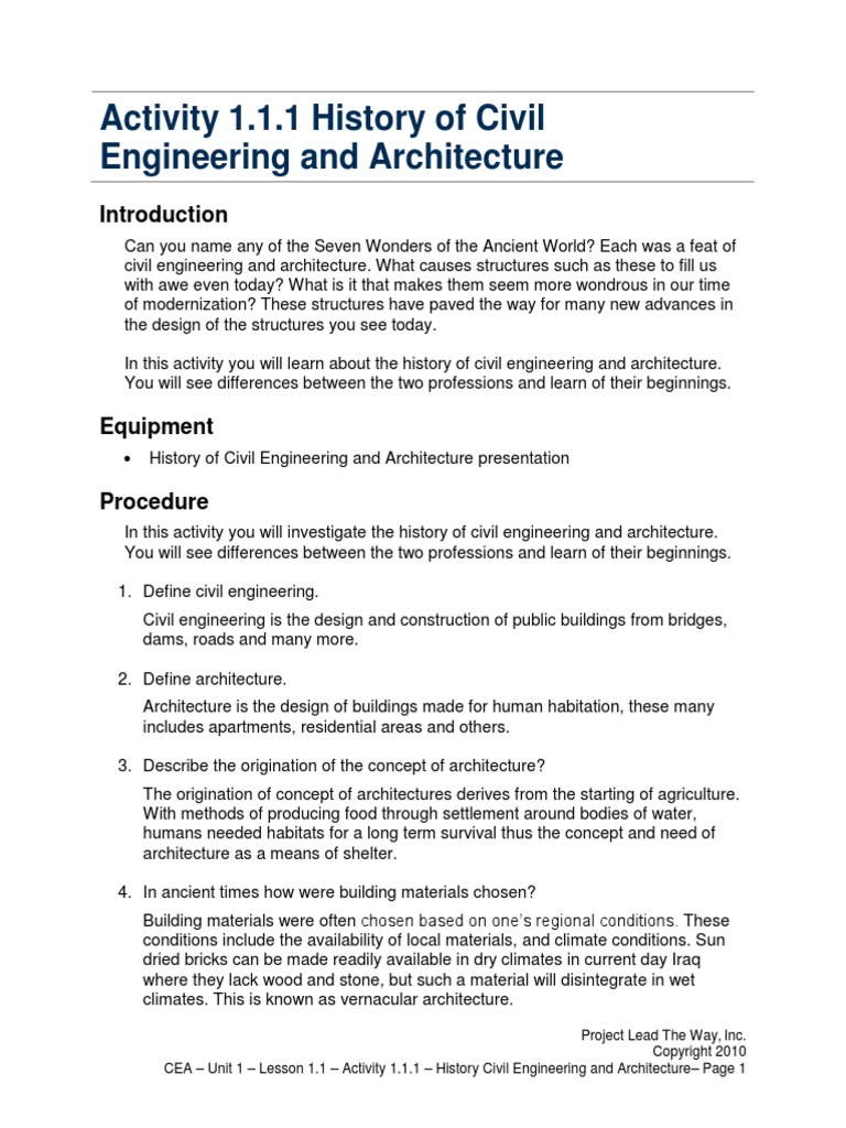 Activity 1 1 1 History of Civil Engineering and Architecture | PDF ...