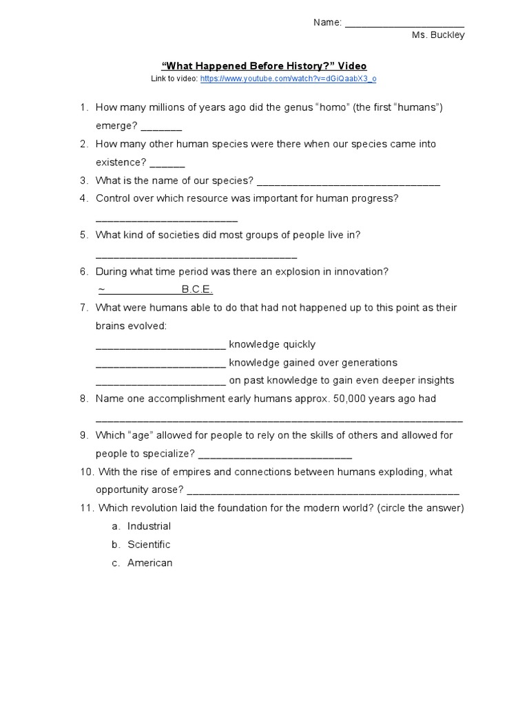 Early Human History Questions Guide | PDF | Science & Mathematics