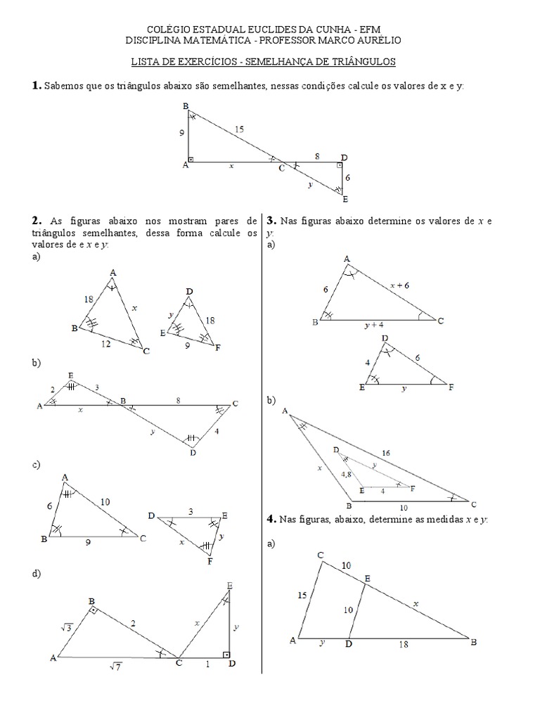 Lista de Exercícios: Semelhança de Triângulos | PDF