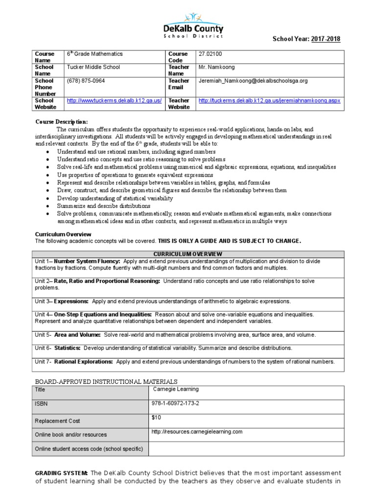 6th Grade Math Curriculum Overview | PDF | Educational Assessment ...
