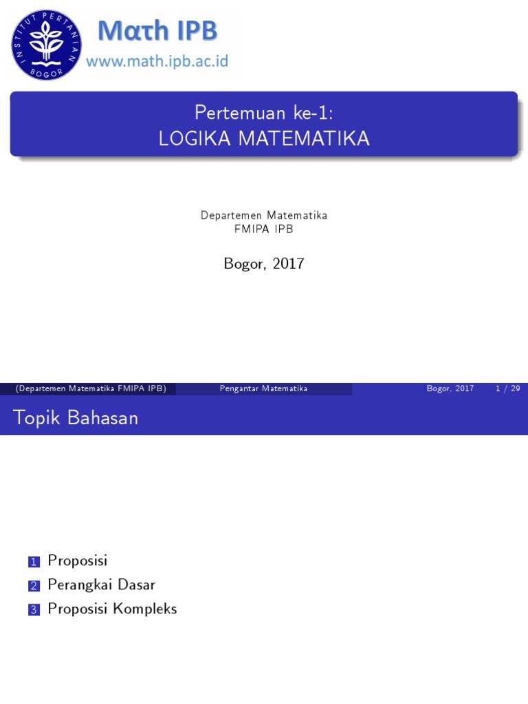 Pertemuan 1 - Logika Matematika - Handout | PDF