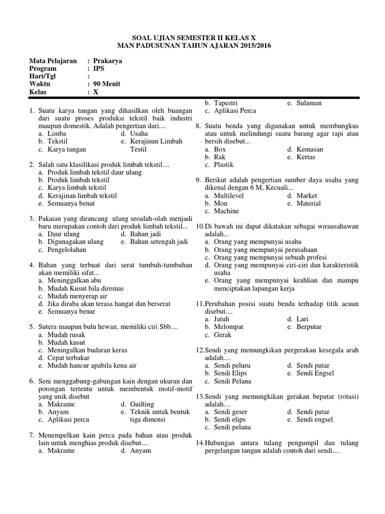 contoh soal essay kewirausahaan kelas 10 semester 1