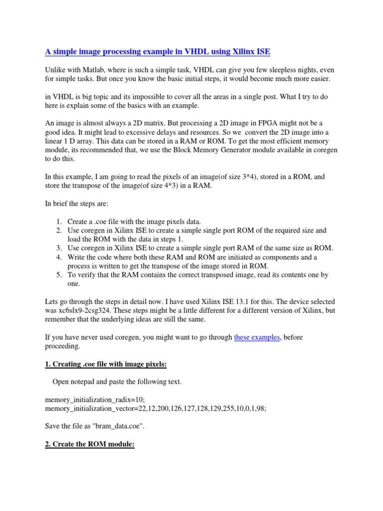 Simple Image Processing in VHDL | PDF | Vhdl | Random Access Memory