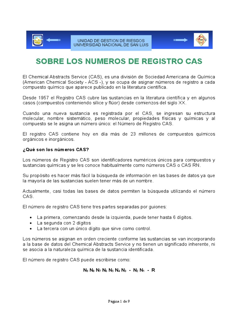 Numero de Registro Cas | PDF | Moléculas | Química