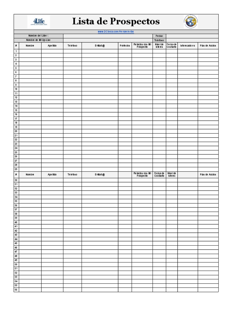 Lista de Prospectos para Imprimir PDF PDF