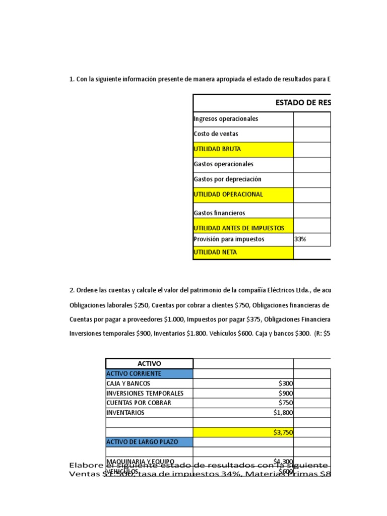 Ejercicio Practico Contabilidad | PDF | Estado de resultados | Dinero