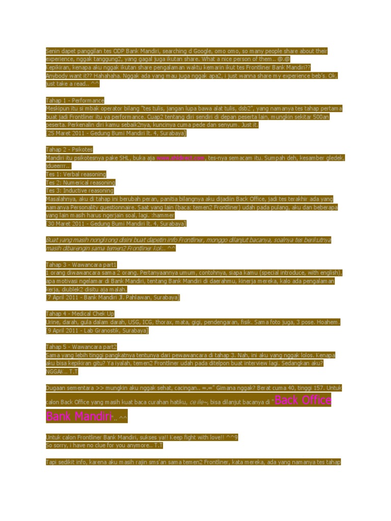 Kompas Sekolah Tes Shl Bank Mandiri