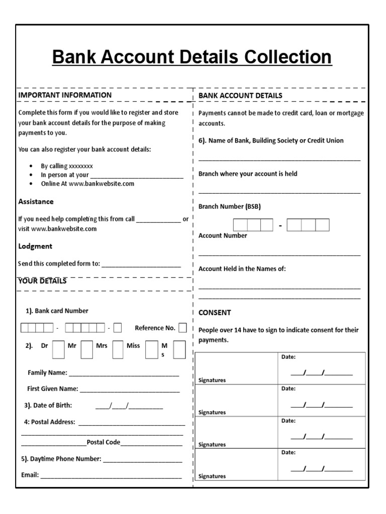 Bank Account Form | PDF | Banks | Money