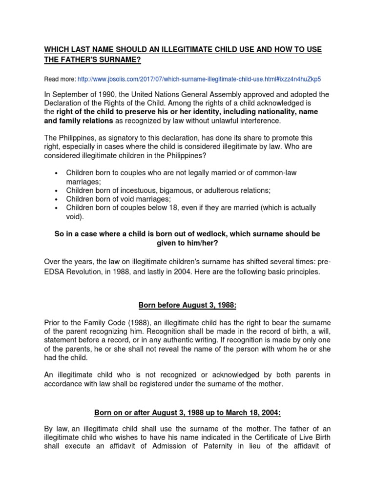 Which Last Name Should An Illegitimate Child Use and How To Use The