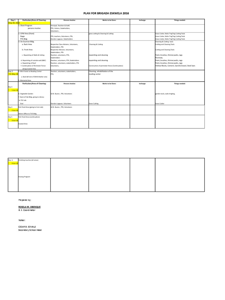 BE 2016 Schedule Of Activities PDF Nature