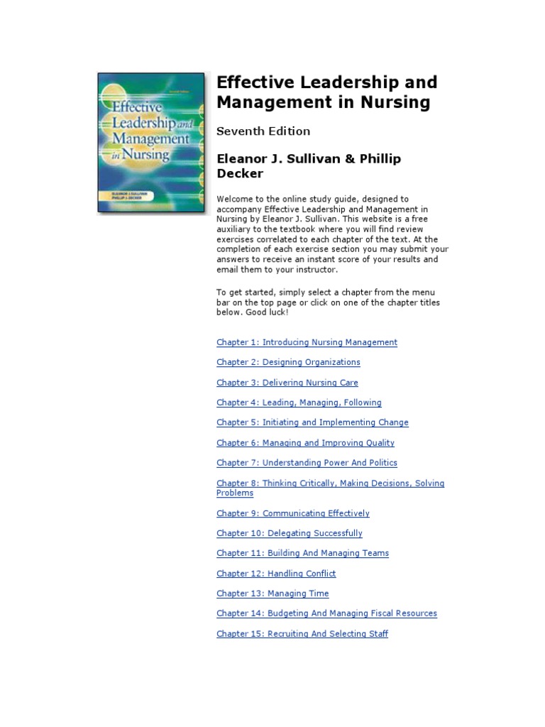 nursing leadership and management assignments