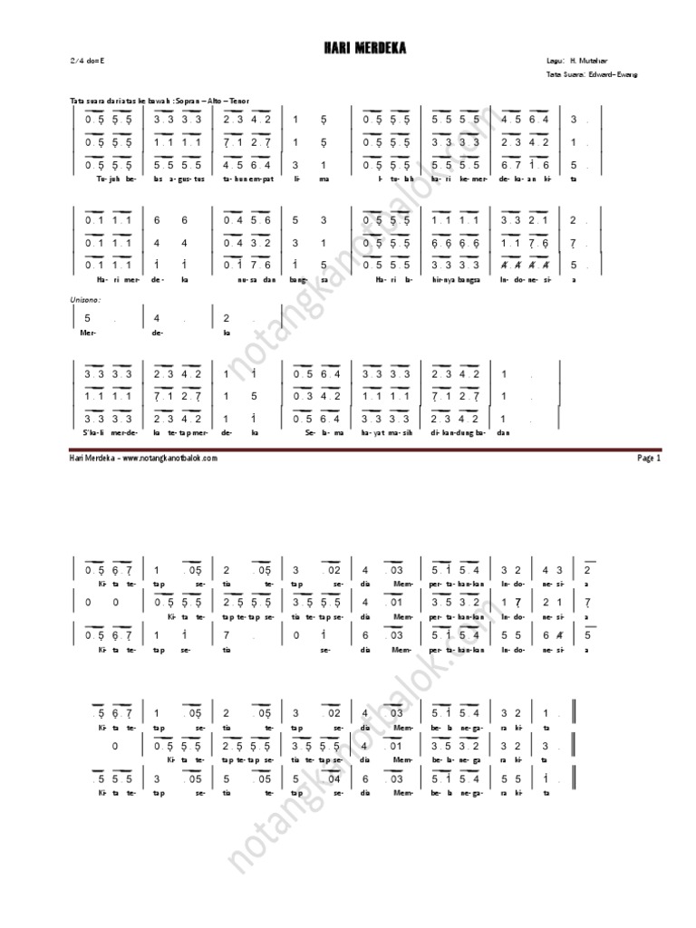 Not Angka Hari Merdeka Paduan Suara | PDF