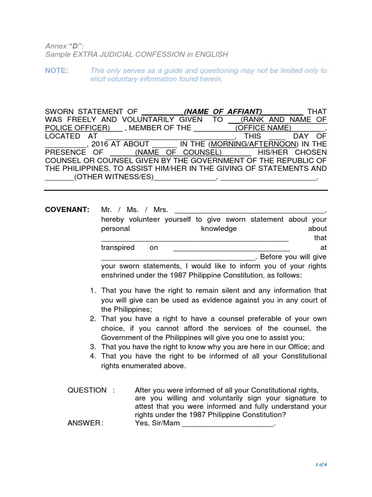 Sample Format of Extra Judicial Confession (English).docx Affidavit