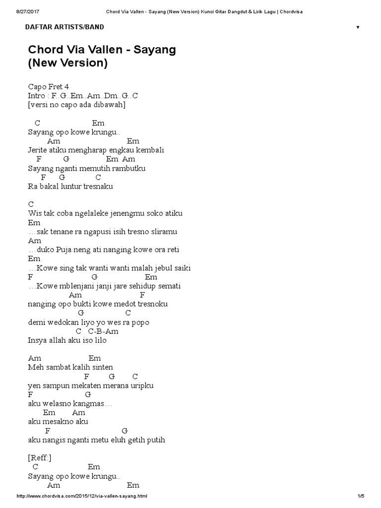 Chord Via Vallen Sayang New Version Kunci Gitar Dangdut Lirik Lagu Chordvisa Internet archive html5 uploader 1.6.3. chord via vallen sayang new version