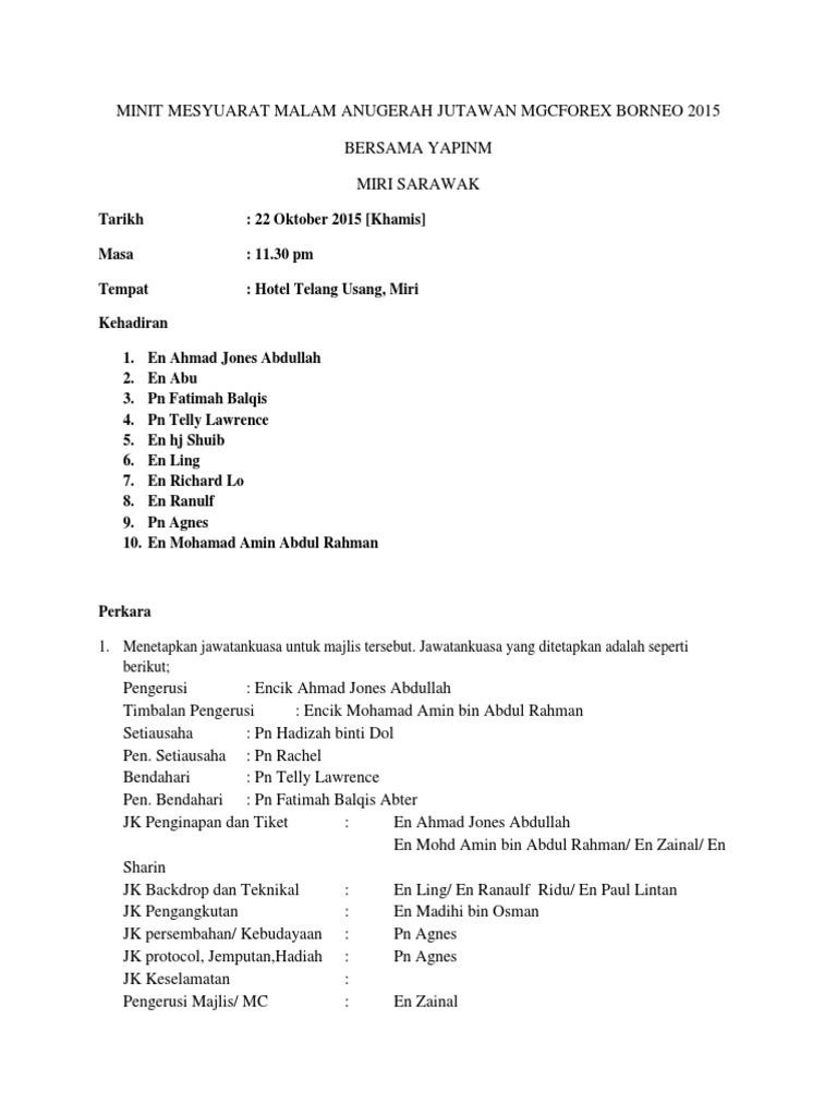 Minit Mesyuarat Majlis Makan Malam Gala Mgcforex Pdf