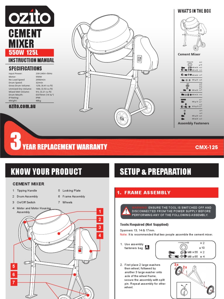 Cement Mixer Instruction Manual Specifications PDF Nut (Hardware