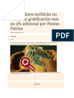 Trabajadores Recibirán Un Sueldo de Gratificación Más Un 9