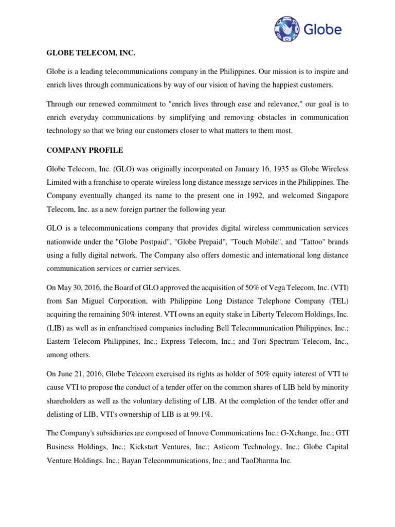Globe Telecom Company Overview | PDF | Threat (Computer) | Cloud Computing