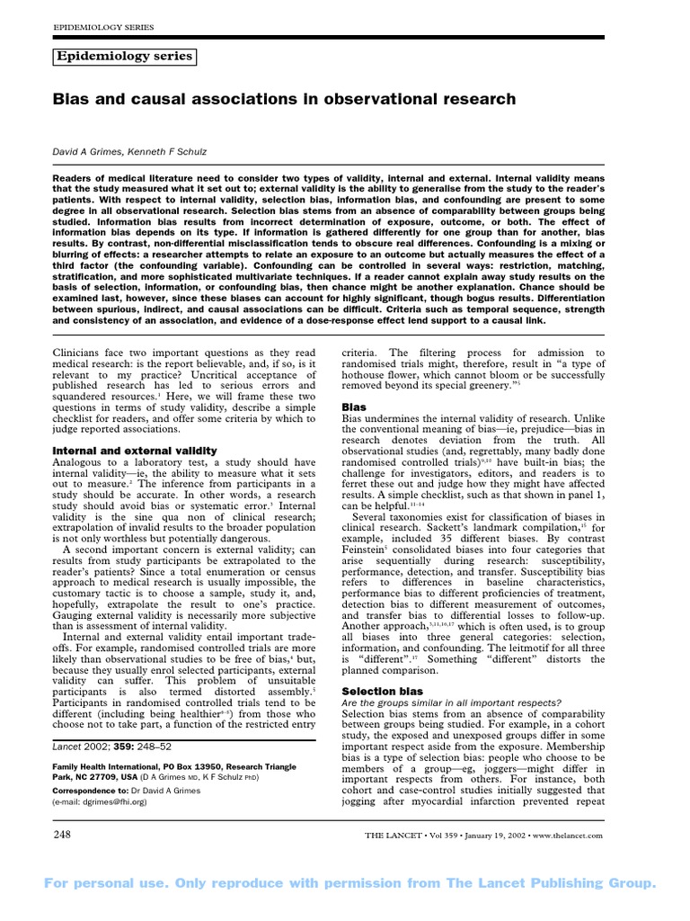 4 Bias and Causal Associations in Observational Research Grimes2002 PDF ...