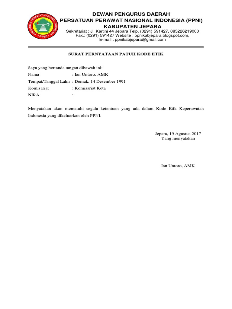 Surat Pernyataan Patuh Etik Pdf - vrogue.co