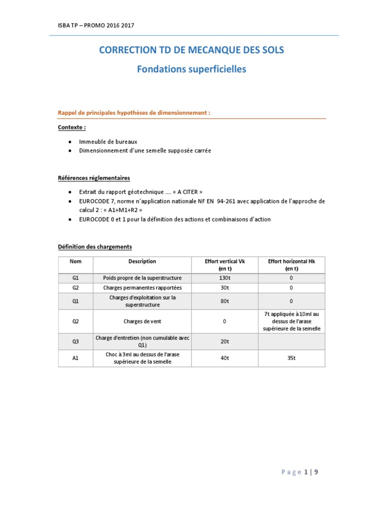 Exercice Correction 1 PDF | PDF | Fondation (construction) | Ingénierie ...
