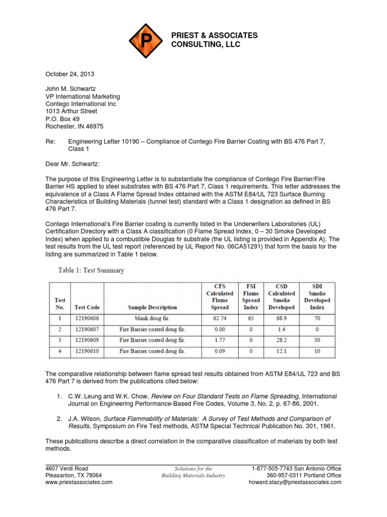 Compliance of Contego Coating with BS 476-7 | PDF | Engineering ...