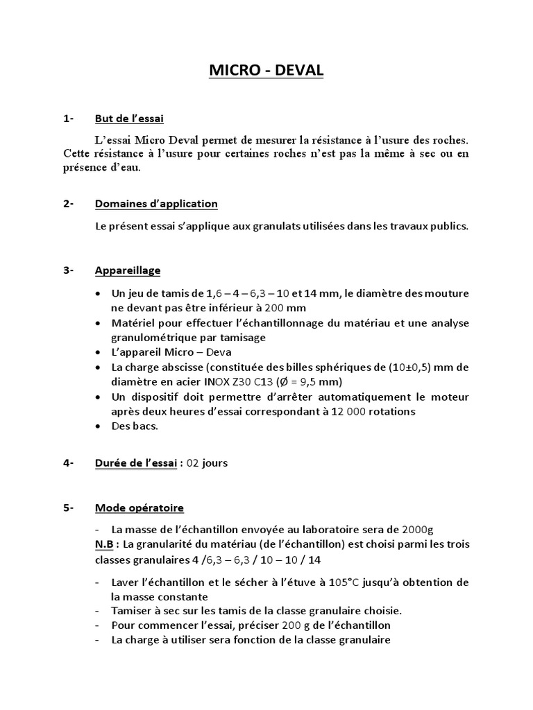 Essai Micro Deval : Méthodologie et Applications | PDF | Science ...