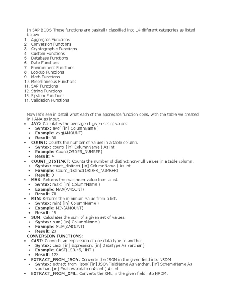 Bods Functions | Data | Computer Data