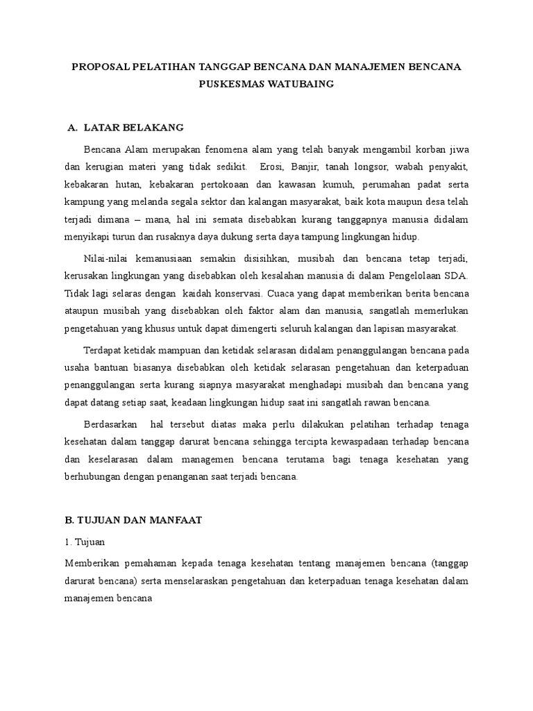 Proposal Pelatihan Tanggap Bencana Dan Manajemen Bencana Puskesmas