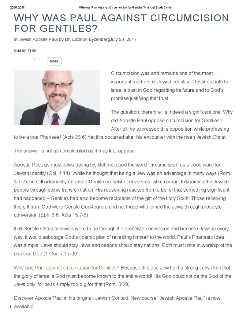 Why Was Paul Against Circumcision For Gentiles PDF Gentile Paul