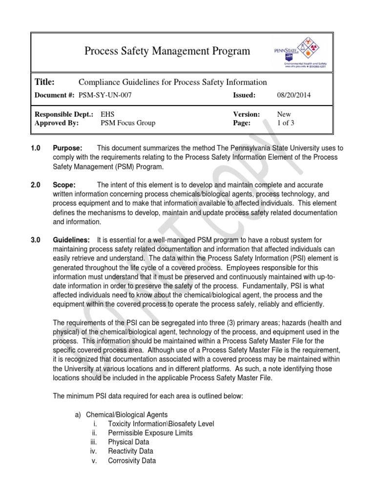 Process Safety Information Compliance Guide | PDF | Instrumentation ...