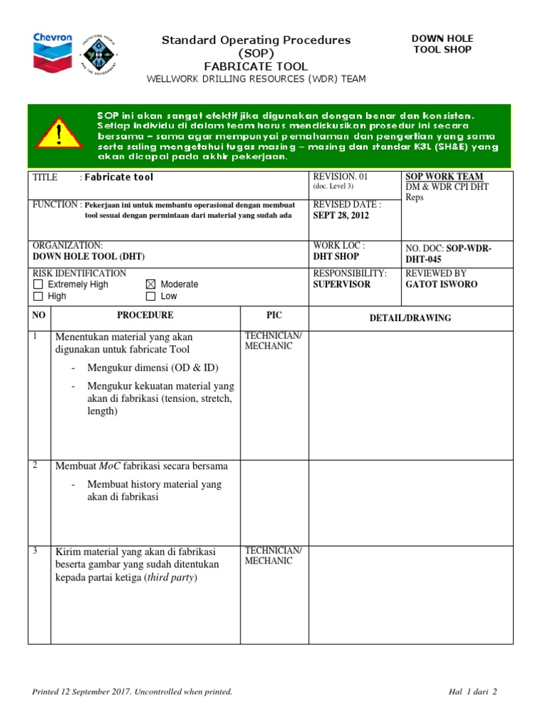 SOP Fabricasi Tool WDR DHT | PDF | Komputer