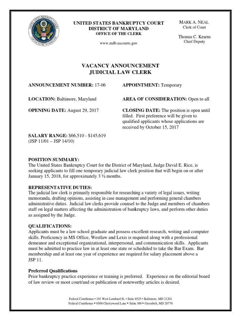 Temporary Judicial Law Clerk Position | PDF | Law Clerk | Employment