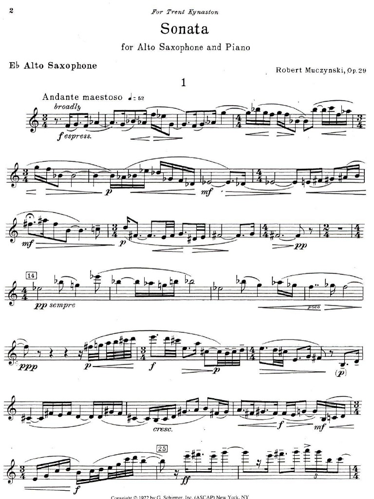 Robert Muczynski Sonata For Alto Saxophone and Piano Op29 (Alto