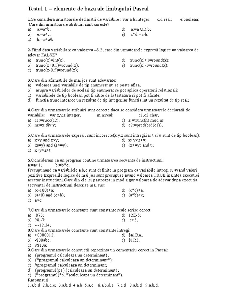 Test Elemente de Baza Pascal | PDF