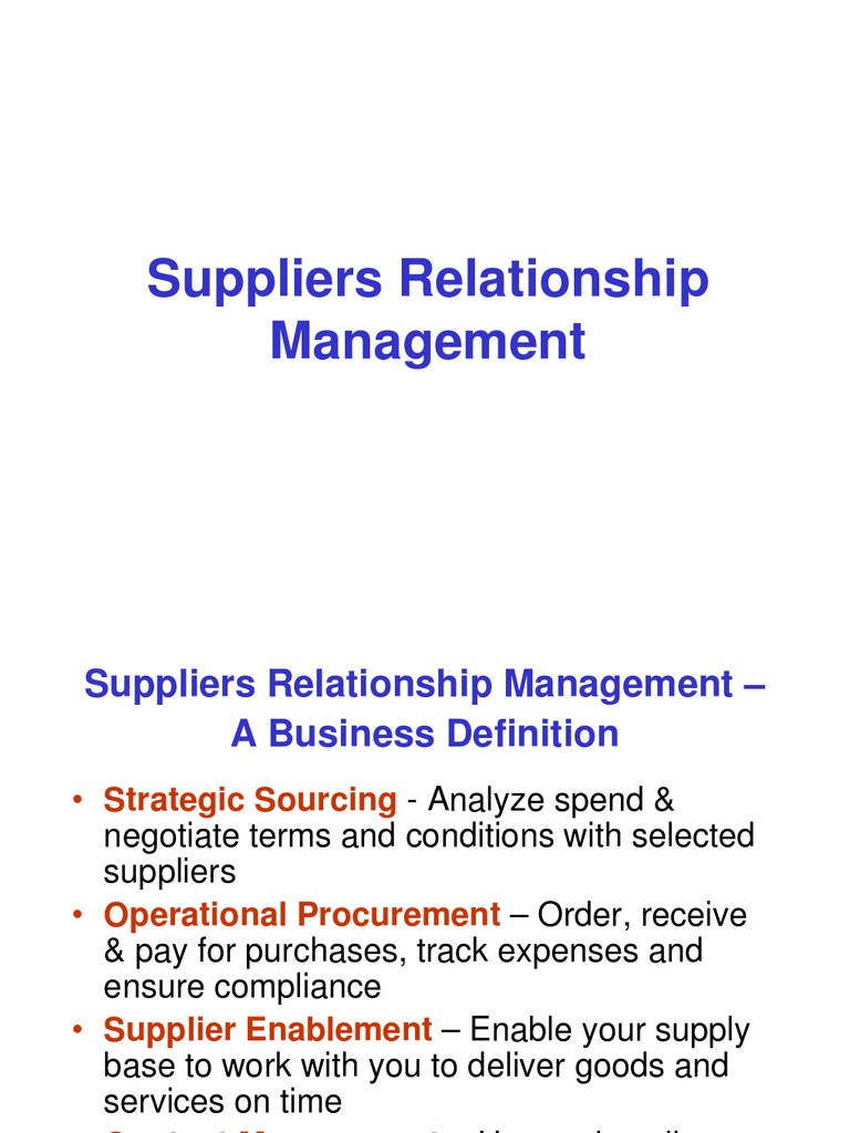 Suppliers Relationship Management | PDF | Supply Chain | Procurement