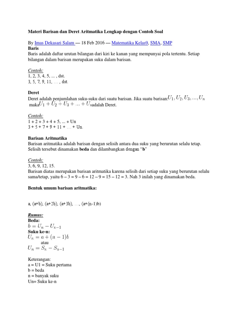 Materi Barisan Dan Deret Aritmatika