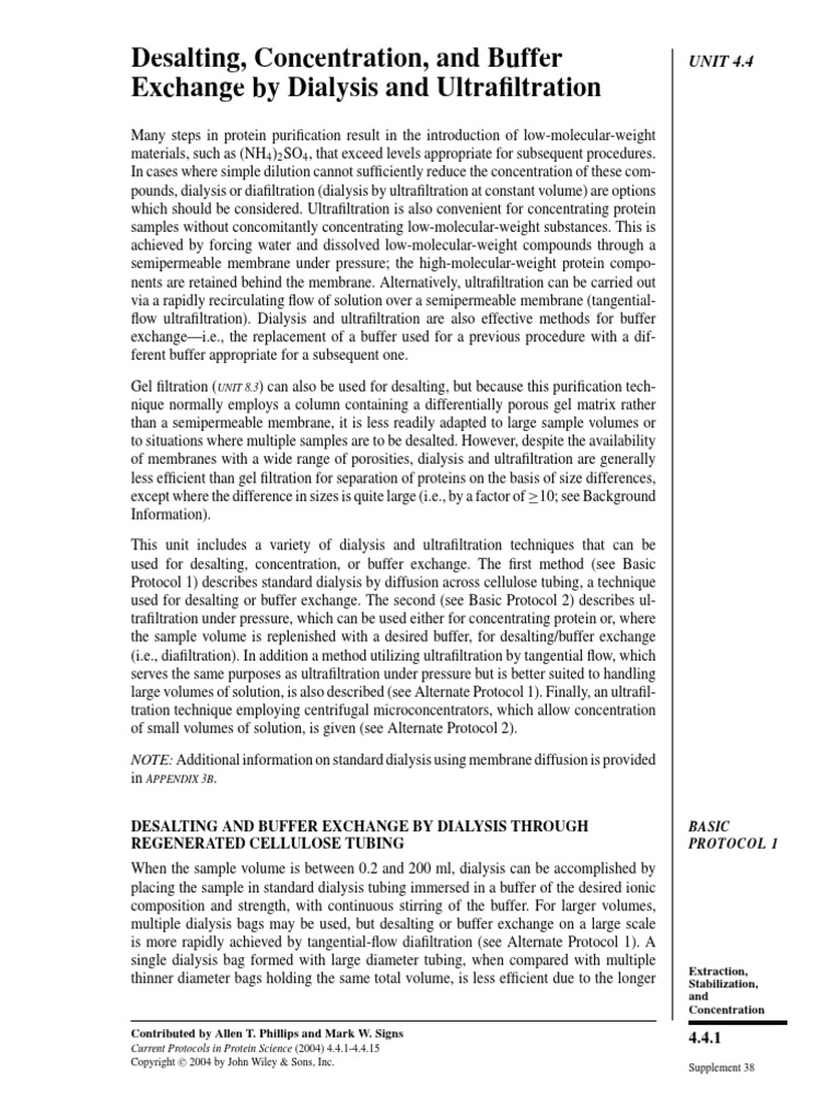 Desalting, Concentration, and Buffer Exchange by Dialysis and