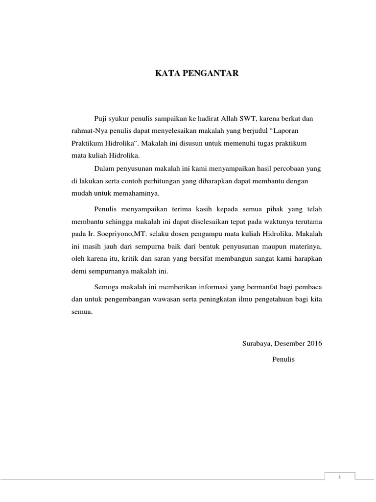 Kata Pengantar Praktikum Hidrolika