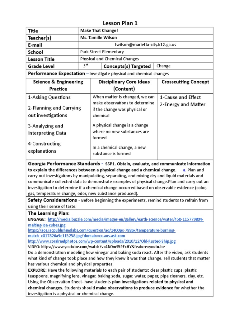 5th grade science lesson 1 physical chemical changes | Chemical