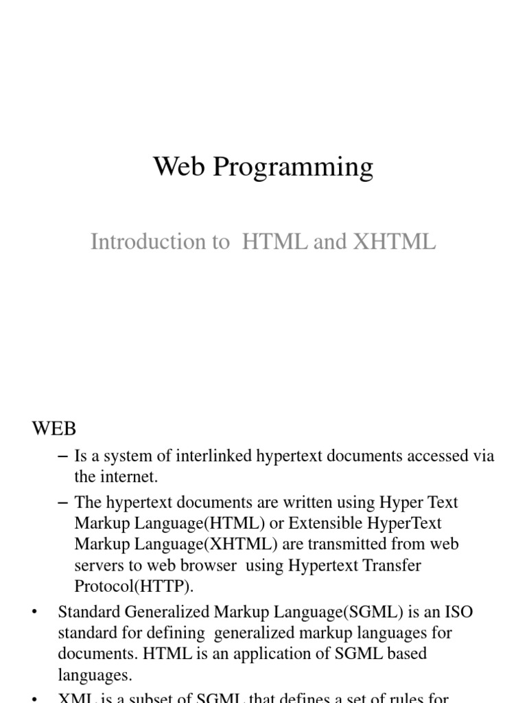 Web Programming: Introduction To HTML and XHTML | PDF | Xhtml | Html