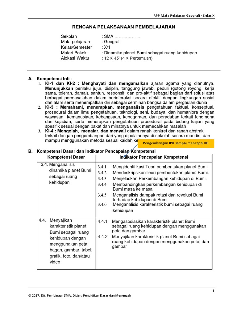 Rpp Geografi K 13 Bumi Sebagai Planet